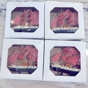 Vintage Wooden Ship Sailing Handmade Boat Model Home Decor Display set of 4